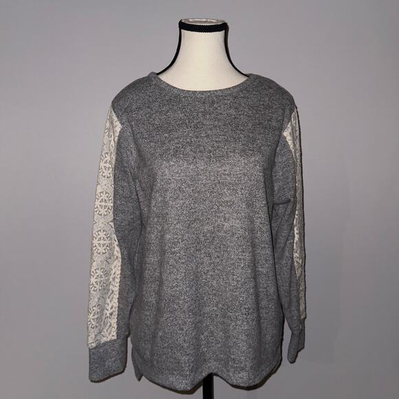 Flora Nikrooz Grey Sweatshirt with Lace Sleeves Women’s size Medium - Picture 1 of 6
